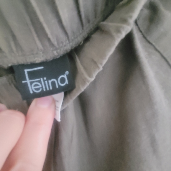 Felina Olive Green Linen/Cotton Blend Women's Wide Leg Pants (Size L) - Picture 5 of 12
